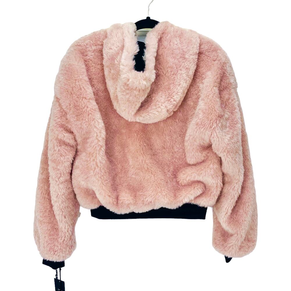 BLANC NOIR JACKET Women's Size XS Pink Black Faux Shearling REVERSIBLE HOODED - Picture 7 of 9